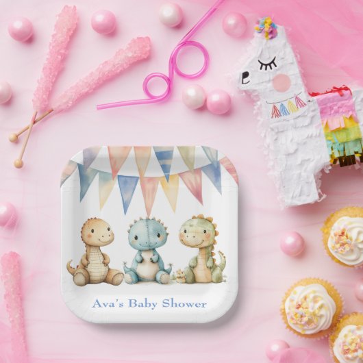 可愛い恐竜と友達の男の子の赤ちゃんシャワー ペーパープレート (パーティー)