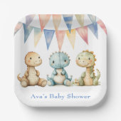 可愛い恐竜と友達の男の子の赤ちゃんシャワー ペーパープレート (正面)