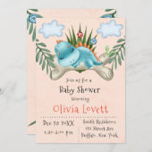 可愛い恐竜と友達の男の子の赤ちゃんシャワー 招待状 (正面/裏面)