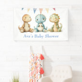 可愛い恐竜と友達の男の子の赤ちゃんシャワー 横断幕 (インサイチュ)