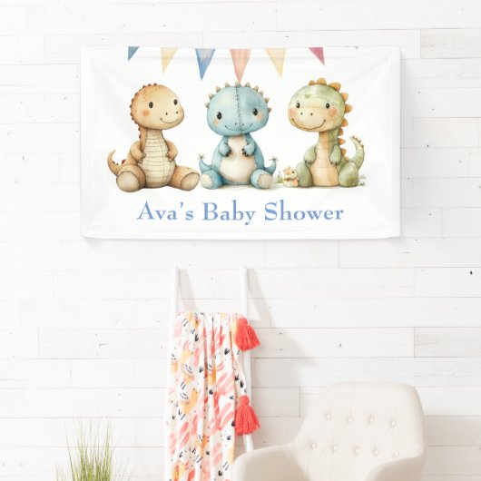 可愛い恐竜と友達の男の子の赤ちゃんシャワー 横断幕 (インサイチュ)