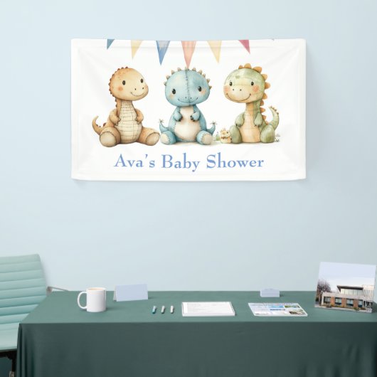 可愛い恐竜と友達の男の子の赤ちゃんシャワー 横断幕 (トレードショー)