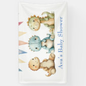 可愛い恐竜と友達の男の子の赤ちゃんシャワー 横断幕 (縦)