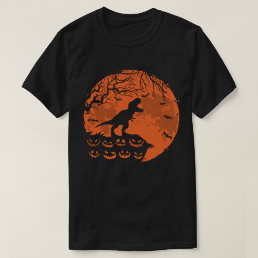 可愛い恐竜と月の面白いハロウィーンの衣装 Tシャツ (デザイン正面)