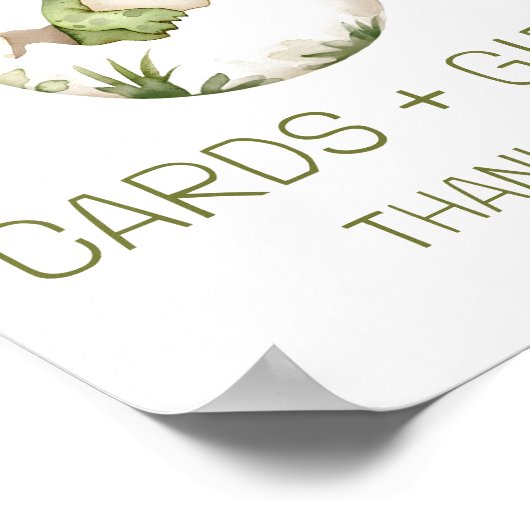 可愛い恐竜のカードとギフト赤ちゃんシャワーのサイン ポスター (角)