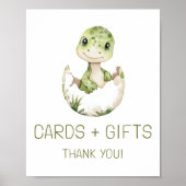 可愛い恐竜のカードとギフト赤ちゃんシャワーのサイン ポスター (正面)