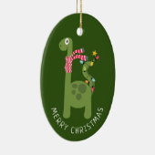 可愛い恐竜のクリスマスフォト セラミックオーナメント (右)