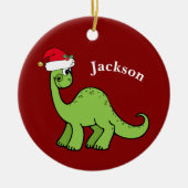 可愛い恐竜のクリスマス セラミックオーナメント (正面)