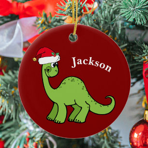 可愛い恐竜のクリスマス セラミックオーナメント