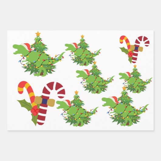 可愛い恐竜のクリスマス ラッピングペーパーシート (正面2)