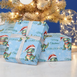 可愛い恐竜のクリスマス ラッピングペーパー