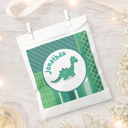 可愛い恐竜のグリー/ブルーの丸いフレーム フェイバーバッグ (クリップ留めされた状態)
