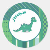 可愛い恐竜のグリー/ブルーの丸いフレーム ラウンドシール (正面)