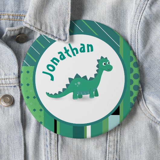 可愛い恐竜のグリー/ブルーの丸いフレーム 缶バッジ (インサイチュ)