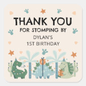 可愛い恐竜のストンプ誕生日パーティーありがとう スクエアシール (正面)