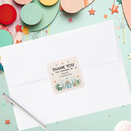 可愛い恐竜のストンプ誕生日パーティーありがとう スクエアシール