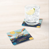 可愛い恐竜のセメントトラックレインボースクール誕生日 スクエアペーパーコースター (インサイチュ)