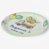 可愛い恐竜のセメントトラックレインボースクール誕生日 ペーパープレート (アングル)