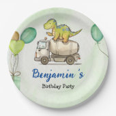 可愛い恐竜のセメントトラックレインボースクール誕生日 ペーパープレート (正面)