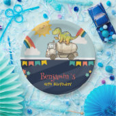 可愛い恐竜のセメントトラックレインボースクール誕生日 ペーパープレート (パーティー)