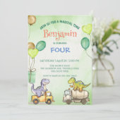 可愛い恐竜のセメントトラックレインボースクール誕生日 招待状 (スタンド正面)