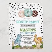 可愛い恐竜のドーナツパーティの招待状 招待状 (正面/裏面)