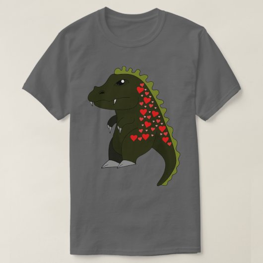 可愛い恐竜のハート Tシャツ (デザイン正面)