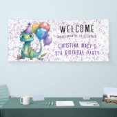 可愛い恐竜のバルーン女の子の誕生日パーティーへようこそ 横断幕 (トレードショー)