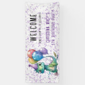 可愛い恐竜のバルーン女の子の誕生日パーティーへようこそ 横断幕 (縦)