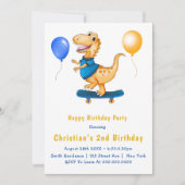 可愛い恐竜のバルーン2nd誕生日招待状 (正面)