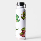 可愛い恐竜のパターンのパーソナライズされた子供の名前 ウォーターボトル (背面)