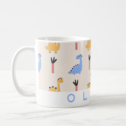 可愛い恐竜のパーソナライズされた子供の名前mag コーヒーマグカップ (左)