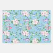 可愛い恐竜のフローライラストレーションキッズパーティー ラッピングペーパーシート (正面)