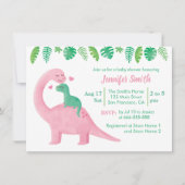 可愛い恐竜のベビーと母のベビーシャワー 招待状 (正面)