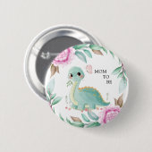 可愛い恐竜のママは赤ちゃんシャワーボタン 缶バッジ (正面&裏面)