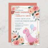 可愛い恐竜の冠バルーンベビーシャワーフローラ 招待状 (正面/裏面)