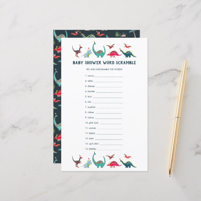 可愛い恐竜の単語スクランブル赤ちゃんシャワーゲーム (正面/裏面インサイチュ)