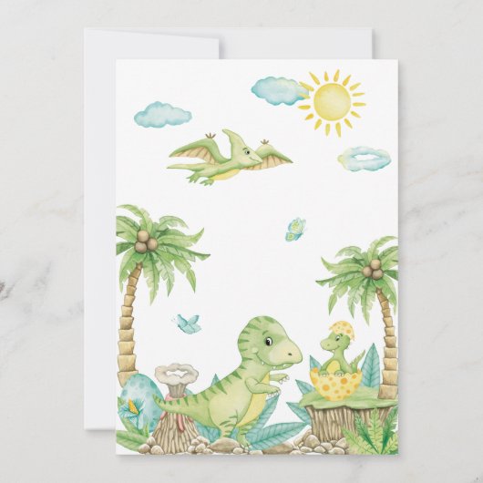 可愛い恐竜の卵の水の色の男の子のシャワー 招待状 (裏面)
