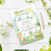 可愛い恐竜の卵の水の色の男の子のシャワー 招待状