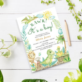 可愛い恐竜の卵の水の色の男の子のシャワー 招待状