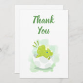 可愛い恐竜の卵の緑の水色ベビーシャワー サンキューカード (正面/裏面)