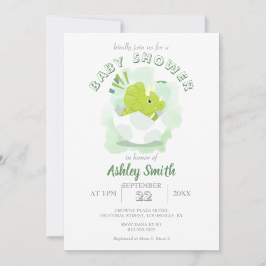 可愛い恐竜の卵の緑の水色ベビーシャワー 招待状 (正面)
