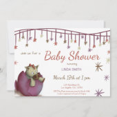 可愛い恐竜の卵パープルガール赤ちゃんシャワーinvitati 招待状 (正面)