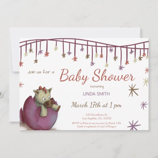 可愛い恐竜の卵パープルガール赤ちゃんシャワーinvitati 招待状 (正面)