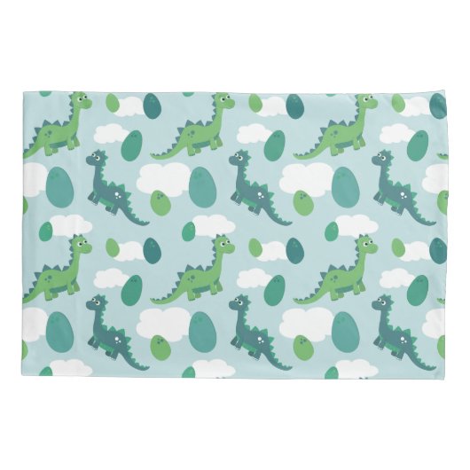 可愛い恐竜の卵、青い緑のディノス 枕カバー (裏面)