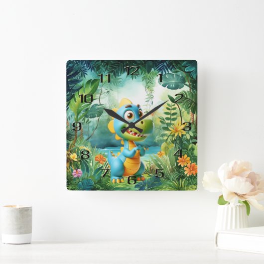 可愛い恐竜の壁時計 スクエア壁時計 (ホーム)