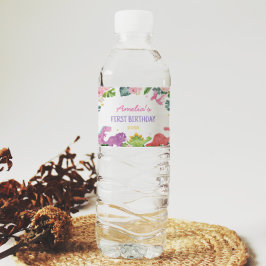 可愛い恐竜の女の子の誕生日水瓶ラベル ペットボトルラベル