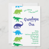 可愛い恐竜の子どもたち,1歳の誕生日ディノパーティー 招待状 (正面)