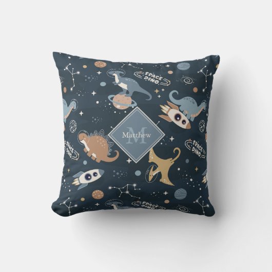 可愛い恐竜の宇宙柄の子ども クッション (正面)