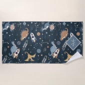 可愛い恐竜の宇宙柄の子ども ビーチタオル (正面)
